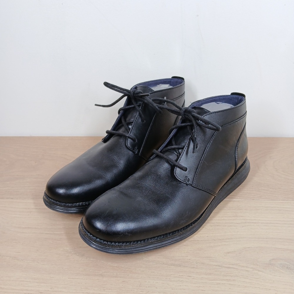 Cole Haan Chukka Boots Mens 9 Black Leather Grand.OS Lace Up Ankle C23719